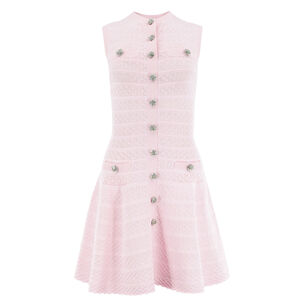 Sleeveless Button-Front Pointelle Diamante Knit Mini Dress