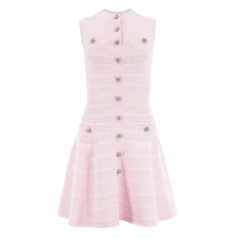 Sleeveless Button-Front Pointelle Diamante Knit Mini Dress image number null