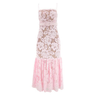 Sleeveless Crochet Lace Belted Midi Dress