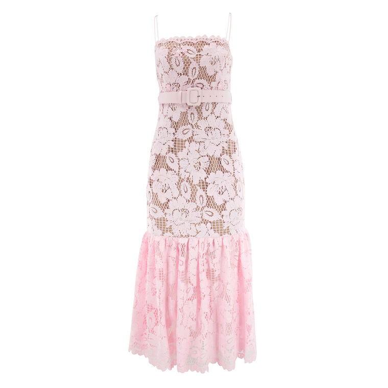 Sleeveless Crochet Lace Belted Midi Dress image number null