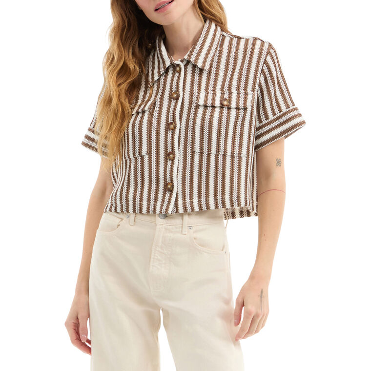 Bouvier Knit Short Sleeve Button-Down Top image number null