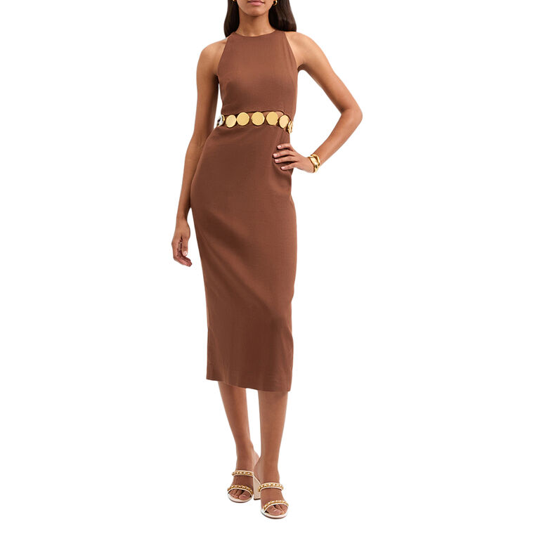 Isla Sleeveless Gold-Medallion Midi Dress image number null