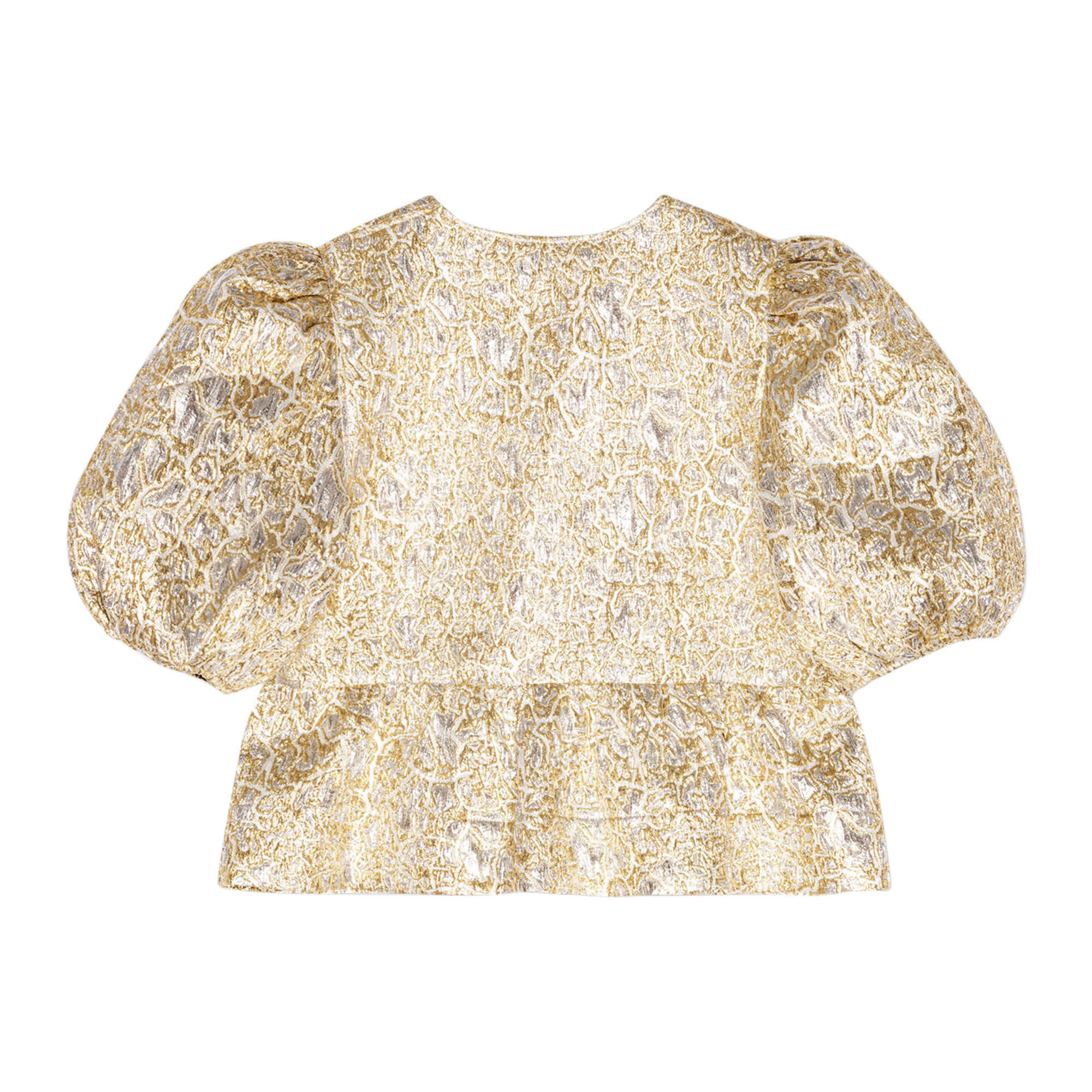 Metallic Cloque Peplum Tie String Blouse