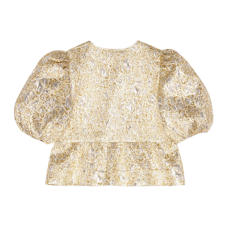 Metallic Cloque Peplum Tie String Blouse image number null