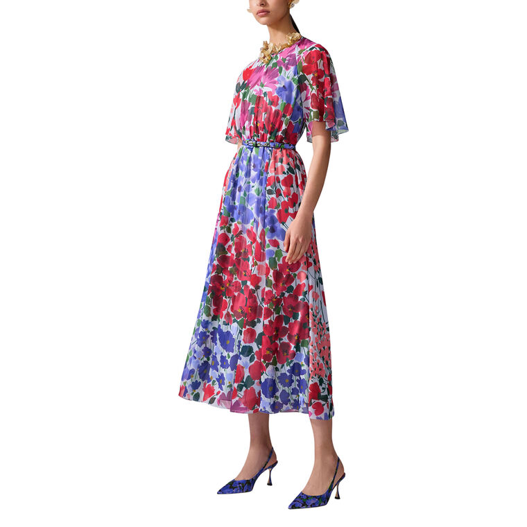 Jardin-Print Gathered Midi Dress image number null