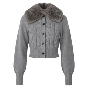 Rita Cable Knit Cardigan With Fur Collar