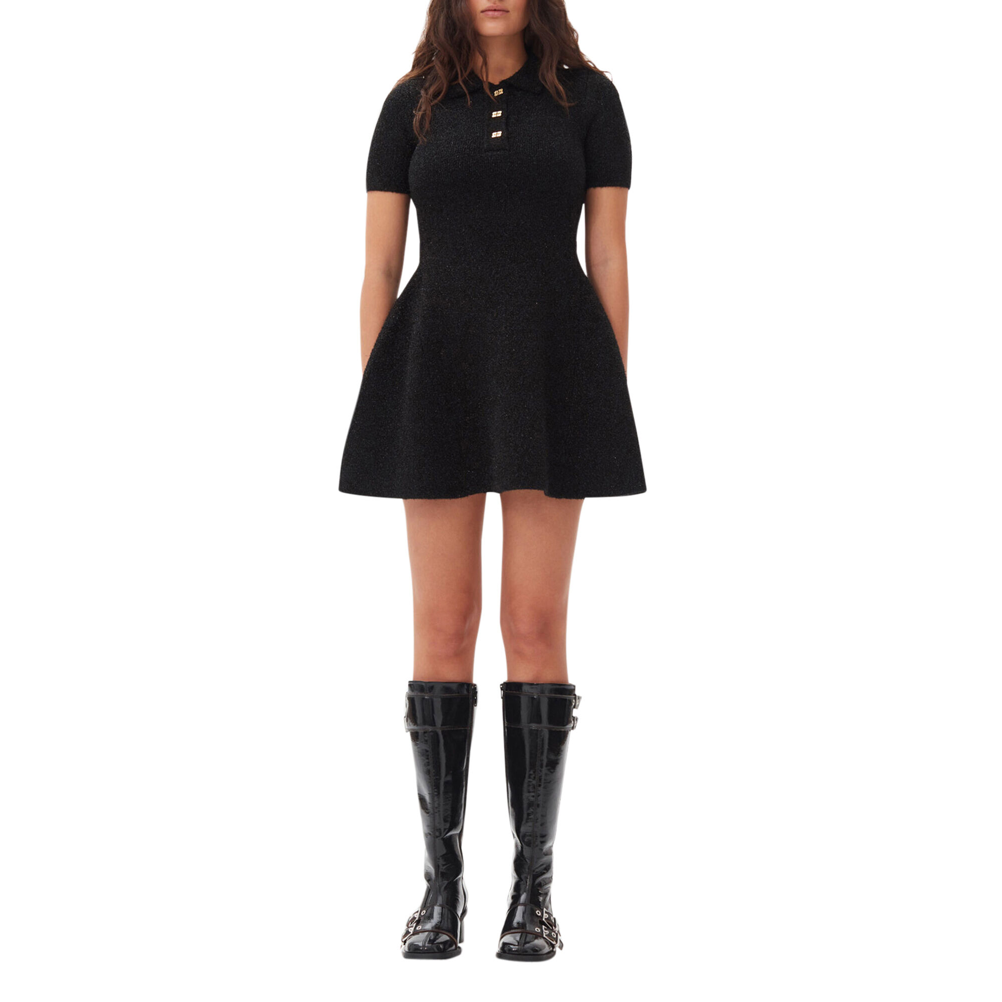 GANNI ホウティテルノスリフミニトレス F9224 099 Sparkle Doubleface Mini Dress