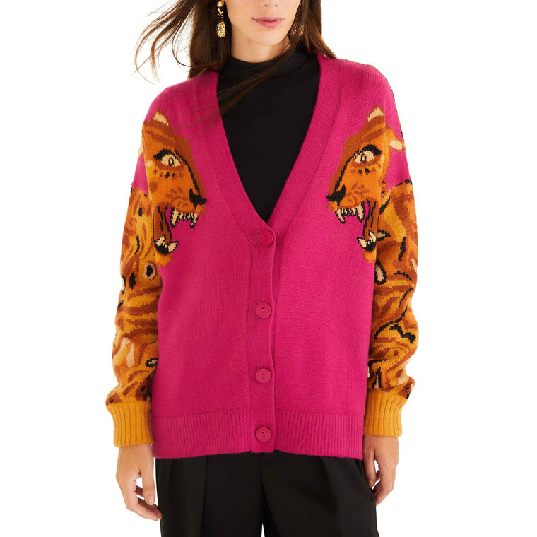Bold Tiger Buttoned Knit Cardigan image number null