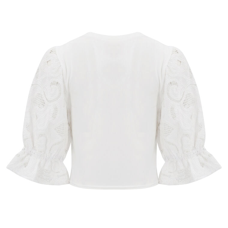 Carmine Embroidered Puff-Sleeve Top image number null