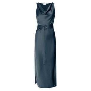 Lightweight Satin Bias Belted Midi Dress