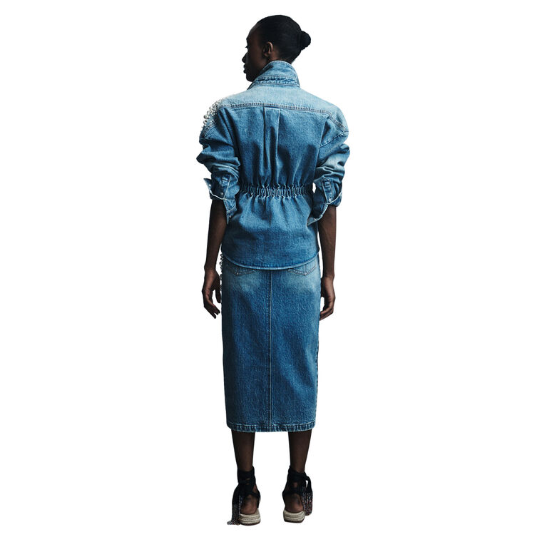 Astro Embellished Heavy Denim Wrap Shirt image number null