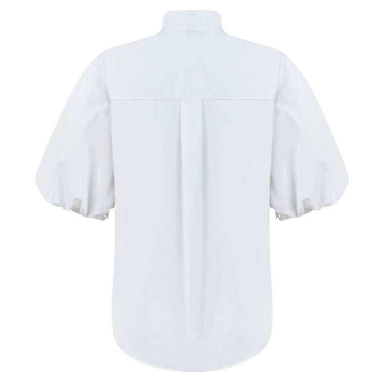 Cotton Poplin Bubble Sleeve Button Down With Structured High Collar image number null