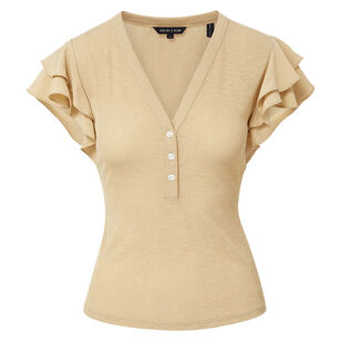 Aphrodite Ruffle-Sleeve Mixed Media Top