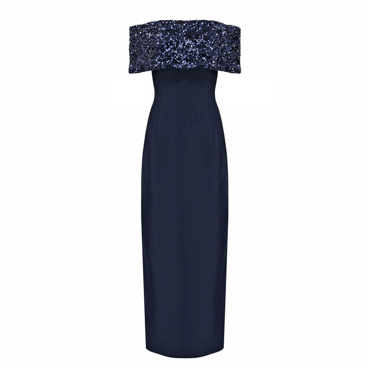 Ada Sequined Neckline Column Gown image number null