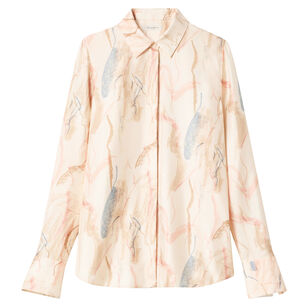 Gesture Print Silk Twill Button Blouse