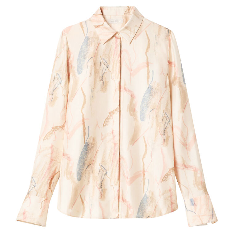 Gesture Print Silk Twill Button Blouse image number null
