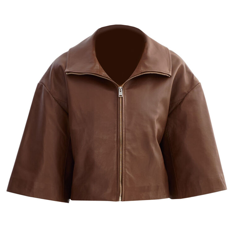 Elin Funnel Neck Leather Jacket image number null