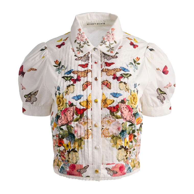 Rosie Cropped Puff Sleeve Button-Down Top image number null