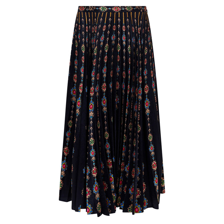 Kim Pleated Satin Midi Skirt image number null