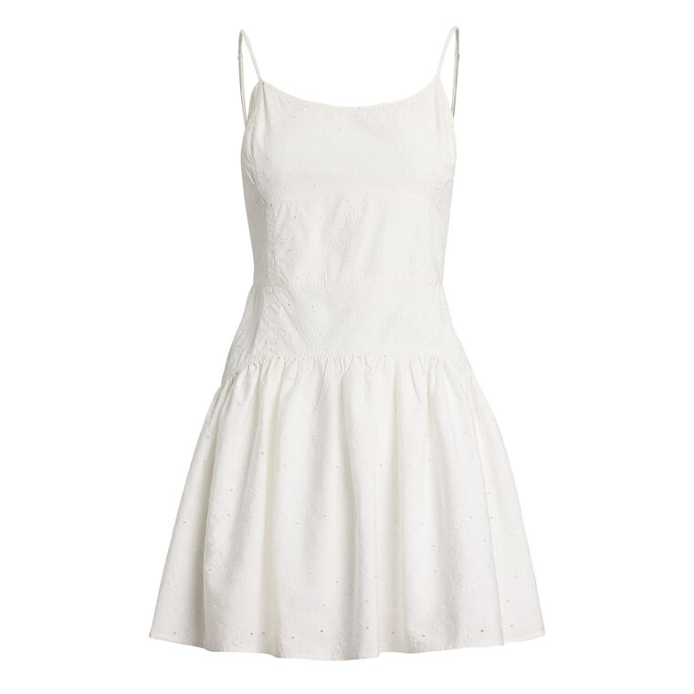 Eyelet Paneled V-Neck Sleeveless A-Line Cotton Mini Dress image number null