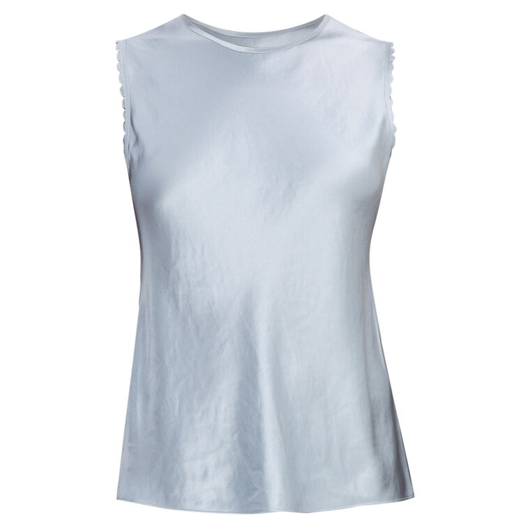 Scallop-Detail Sleeveless Satin Shell image number null