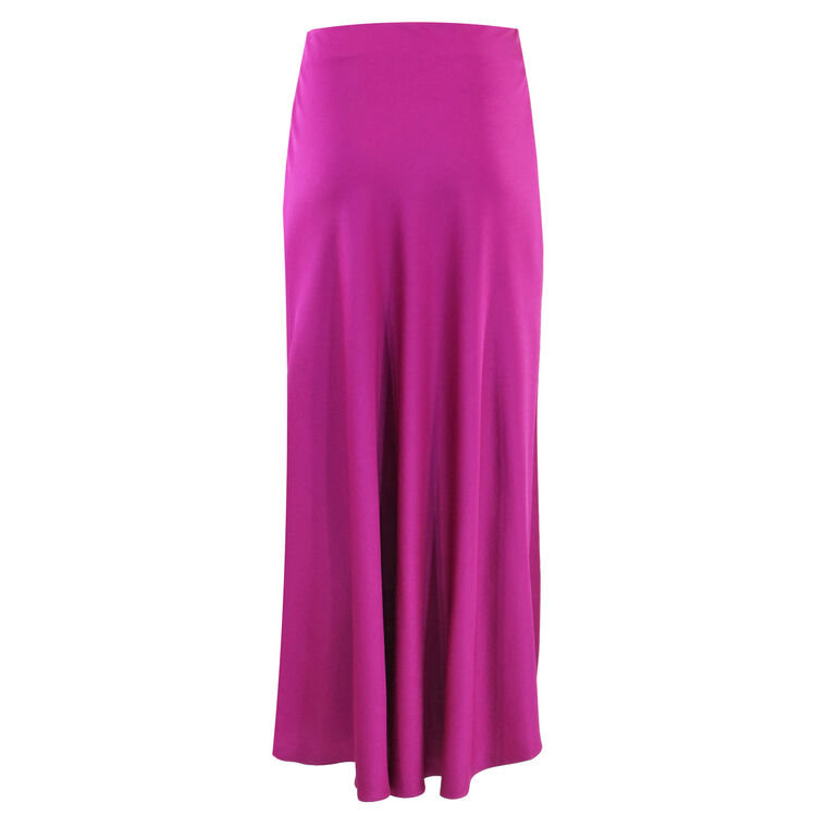 Aspen Satin Ruched Front High-Low Midi Skirt image number null
