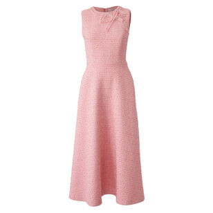 Sleeveless Crew Neck A-Line Tweed Midi Dress With Bow