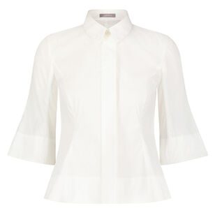 Cotton Poplin Cuffed Bell Sleeve Top