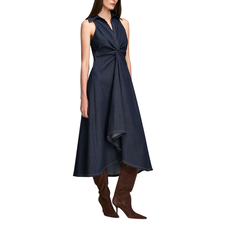Sherri Sleeveless Cinched Denim Midi Dress image number null