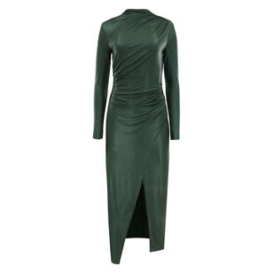 Coated Jersey Draped Midi Dress
