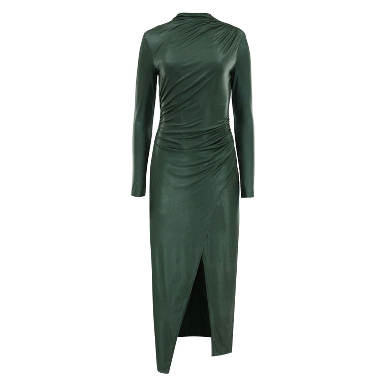 Coated Jersey Draped Midi Dress image number null