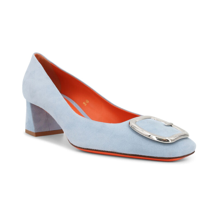 Block Heel Suede Silver Buckle Pump image number null