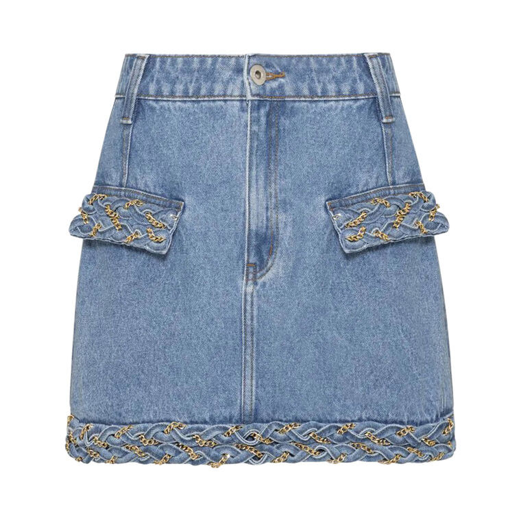 Braided Denim Mini Skirt image number null