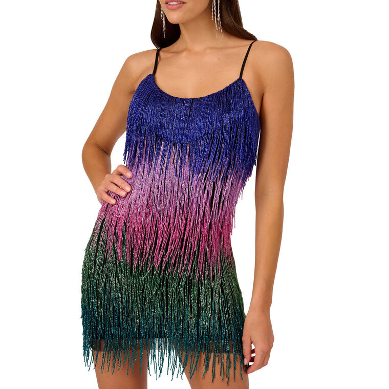 Ombre Beaded Fringe Mini Dress image number null