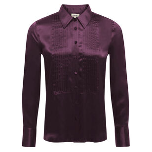 Divya Long Sleeve Pintuck Tux Silk Shirt