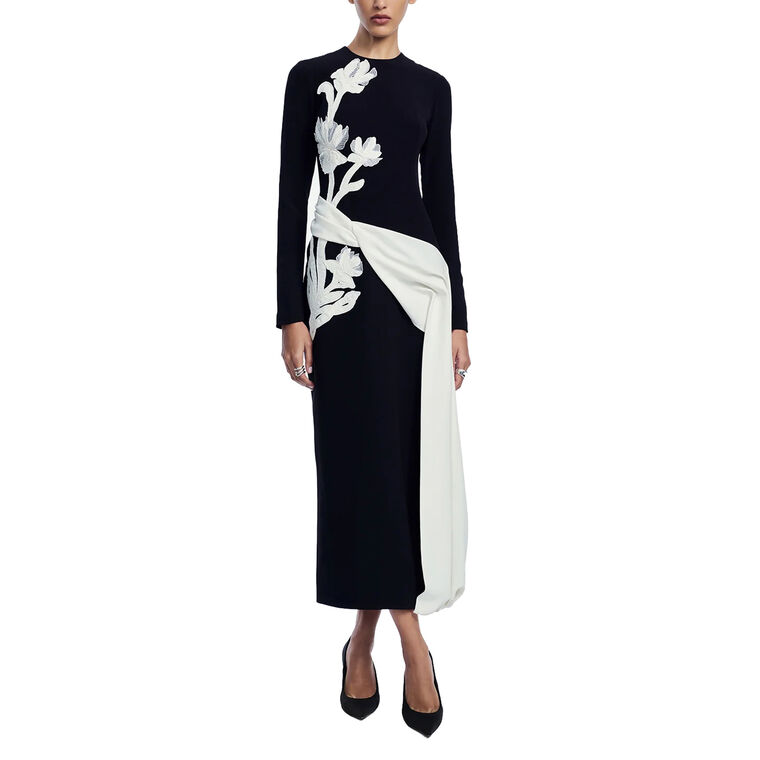 Floral Organza Embroidered Crepe Dress image number null