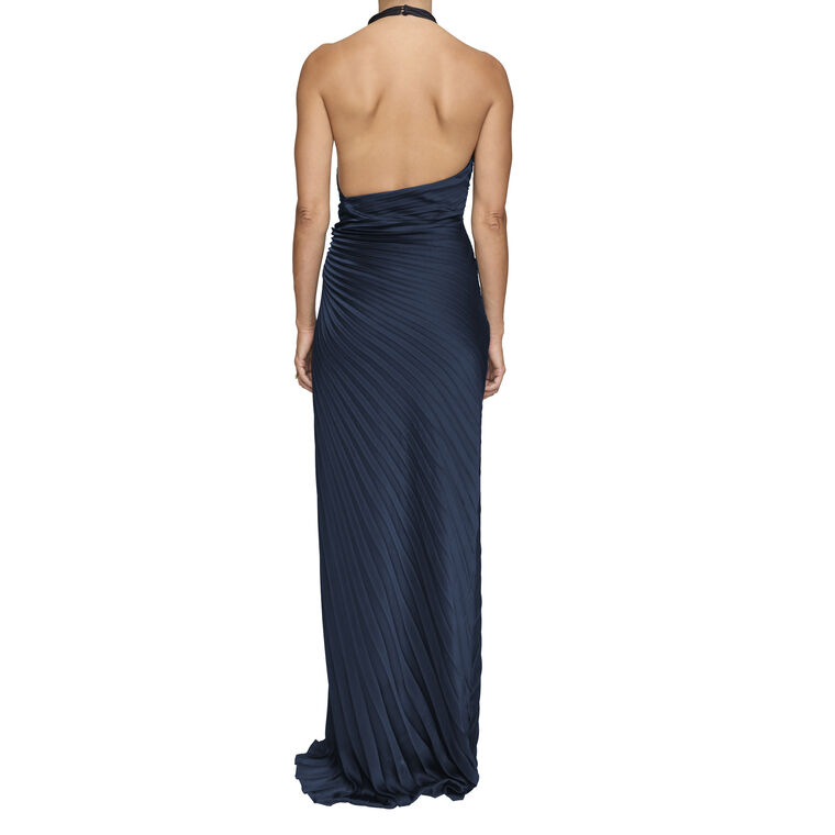 Romy Halterneck Pleated Satin Gown image number null