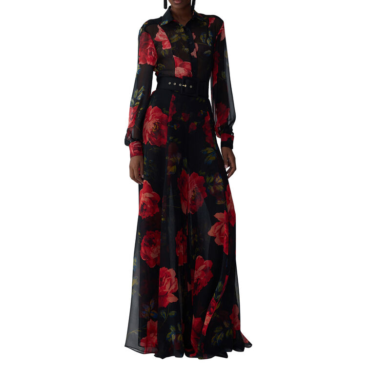 Rose-Print Extra-Wide-Leg Iris Pants image number null