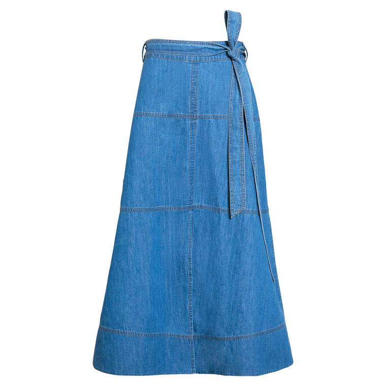 Hudley Tie-Belt Denim Midi Skirt image number null