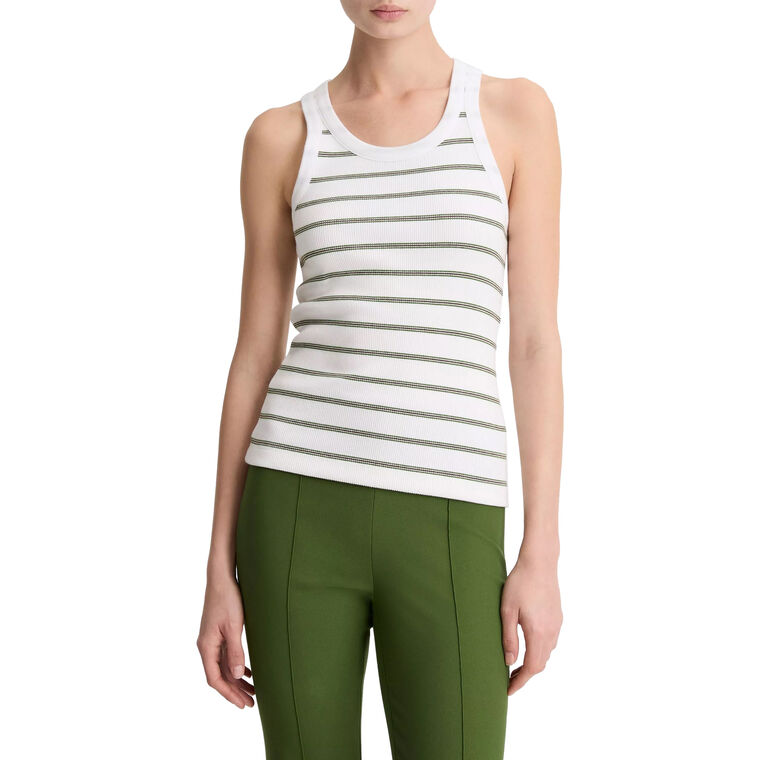 Striped Ribbed Scoop-Neck Tank image number null