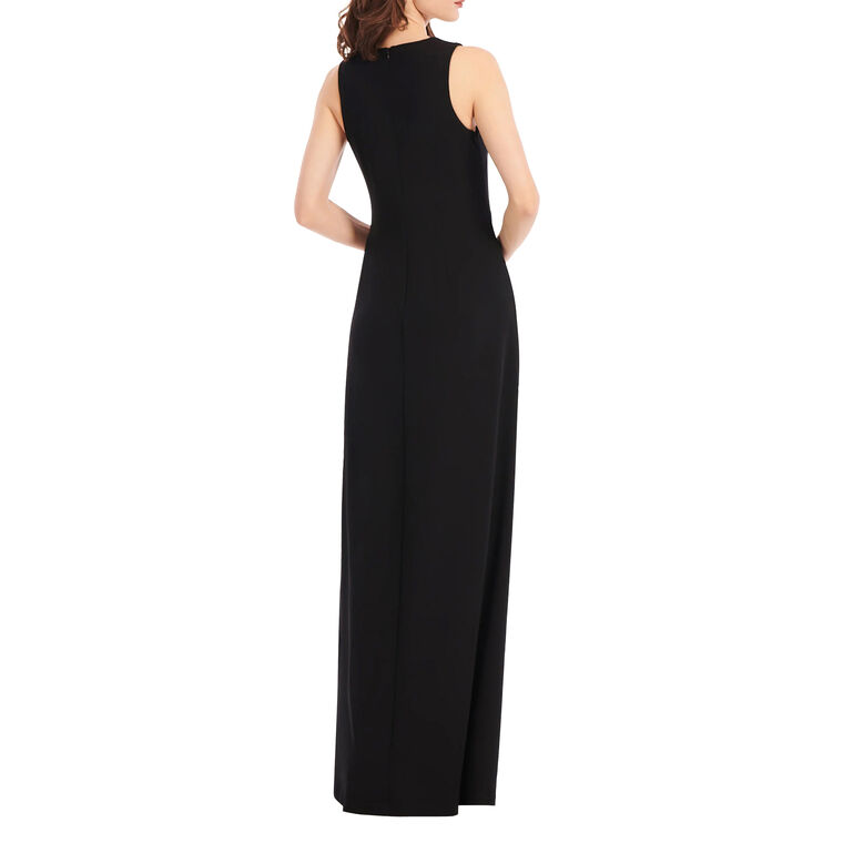 Sleeveless Crepe Gown With Applique Flowers image number null