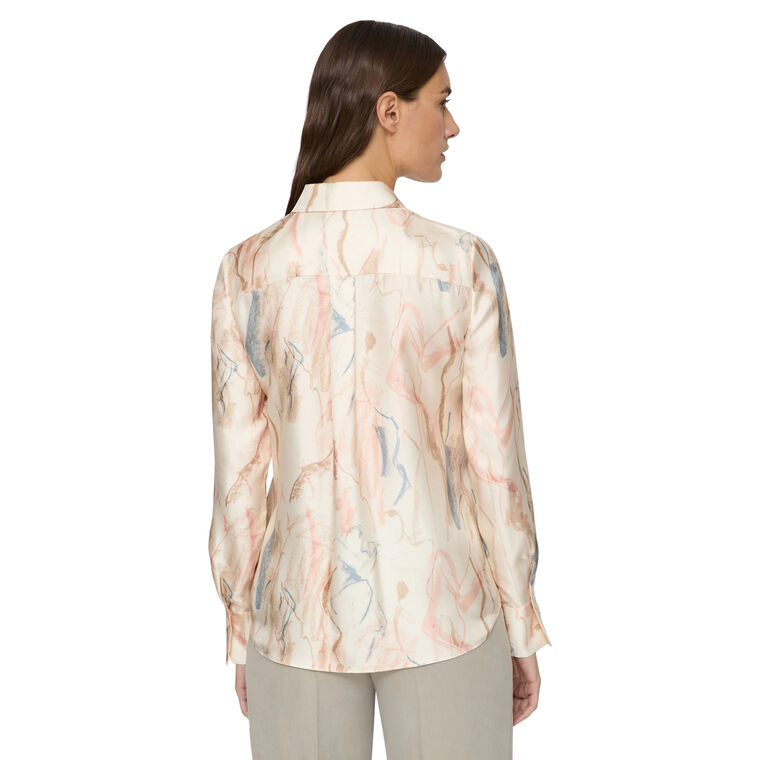 Gesture Print Silk Twill Button Blouse image number null