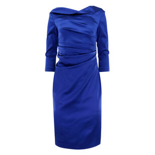 3/4 Sleeve Stretch Satin Duchesse Knee-Length Dress