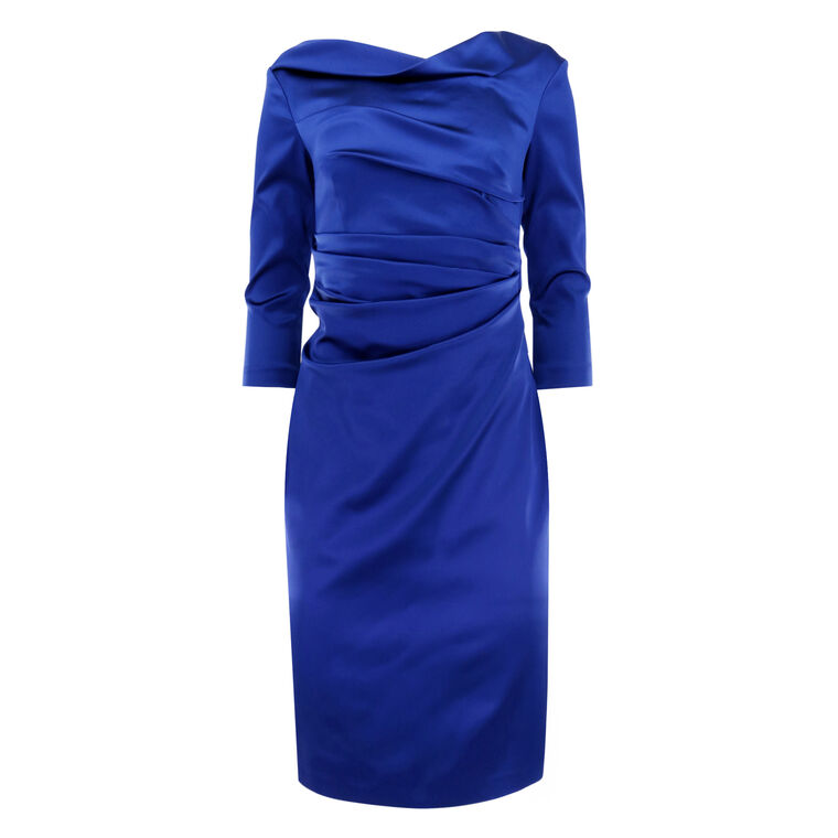 3/4 Sleeve Stretch Satin Duchesse Knee-Length Dress image number null