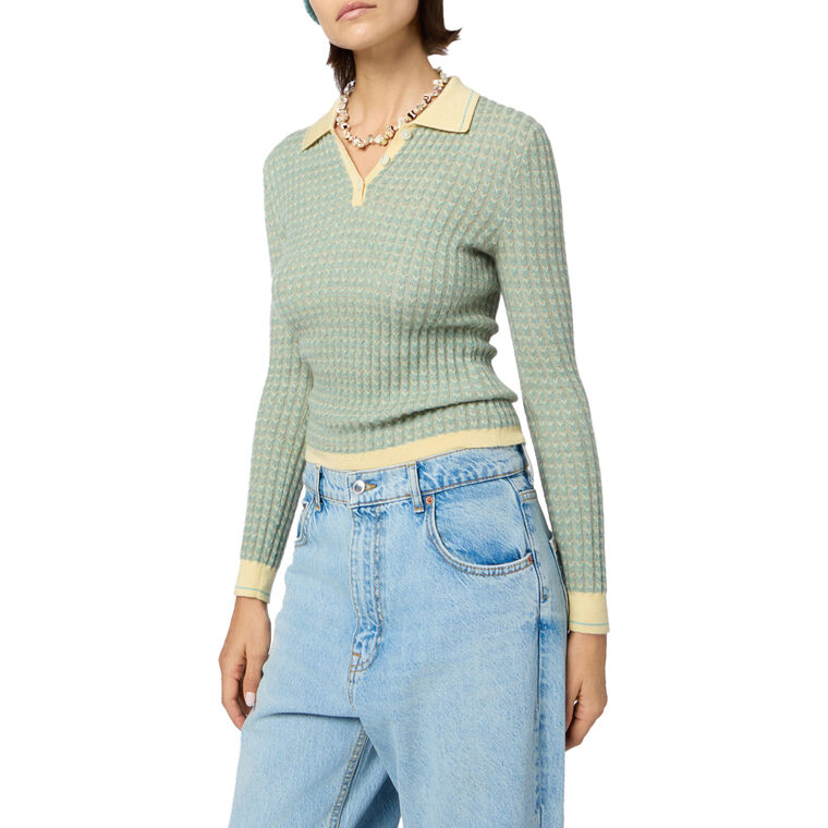 Chevron Long Sleeve Shrunken Polo image number null