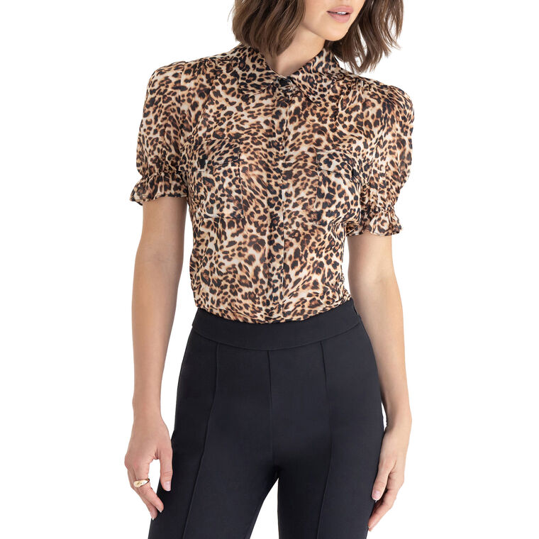 Mina Short Sleeve Leopard Print Georgette Shirt image number null