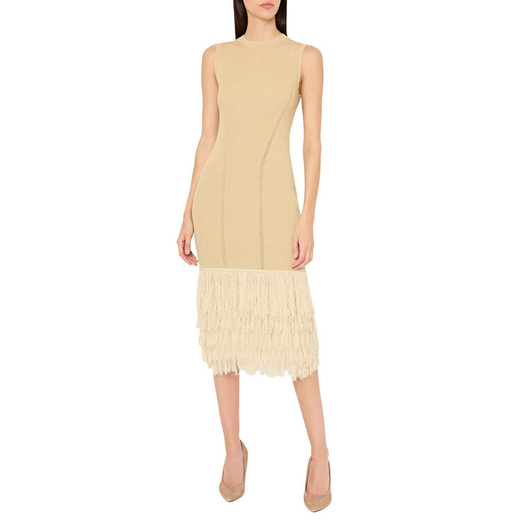 Raz Metallic Fringe Ribbed Knit Sleeveless Midi Dress image number null