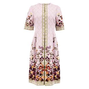 Floral Border Print Crepe Short Sleeve Mini Dress