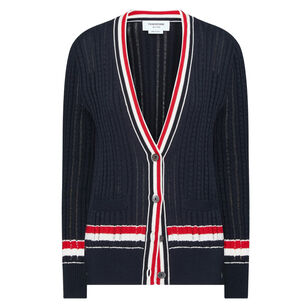 Striped Baby Ladder Cable V-Neck Elongated Cardigan