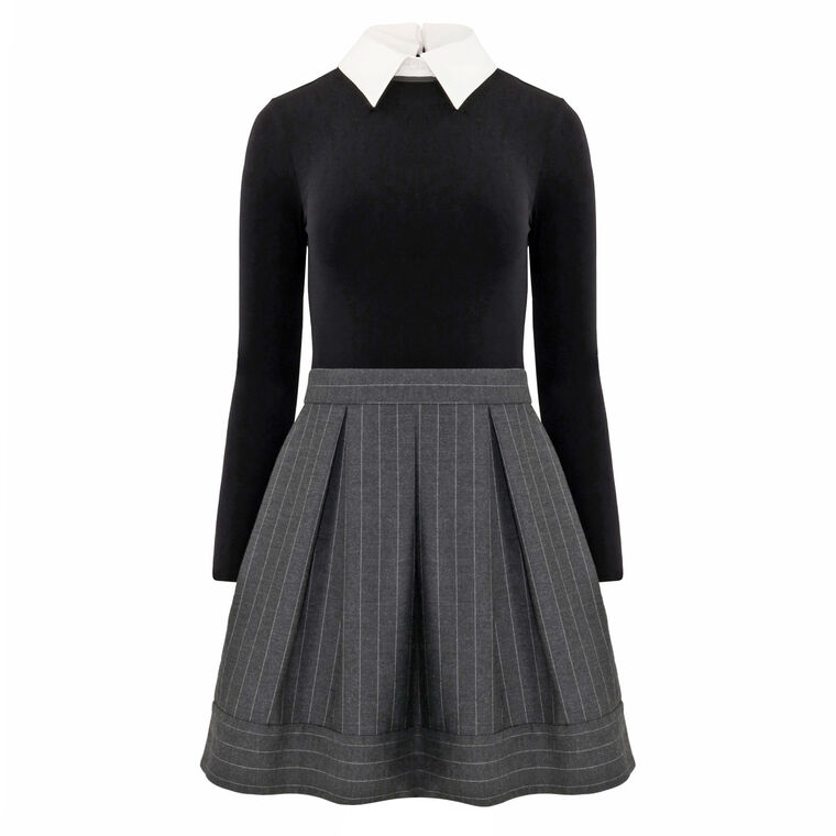 Chara Long Sleeve Pleated Mini Dress With Collar image number null